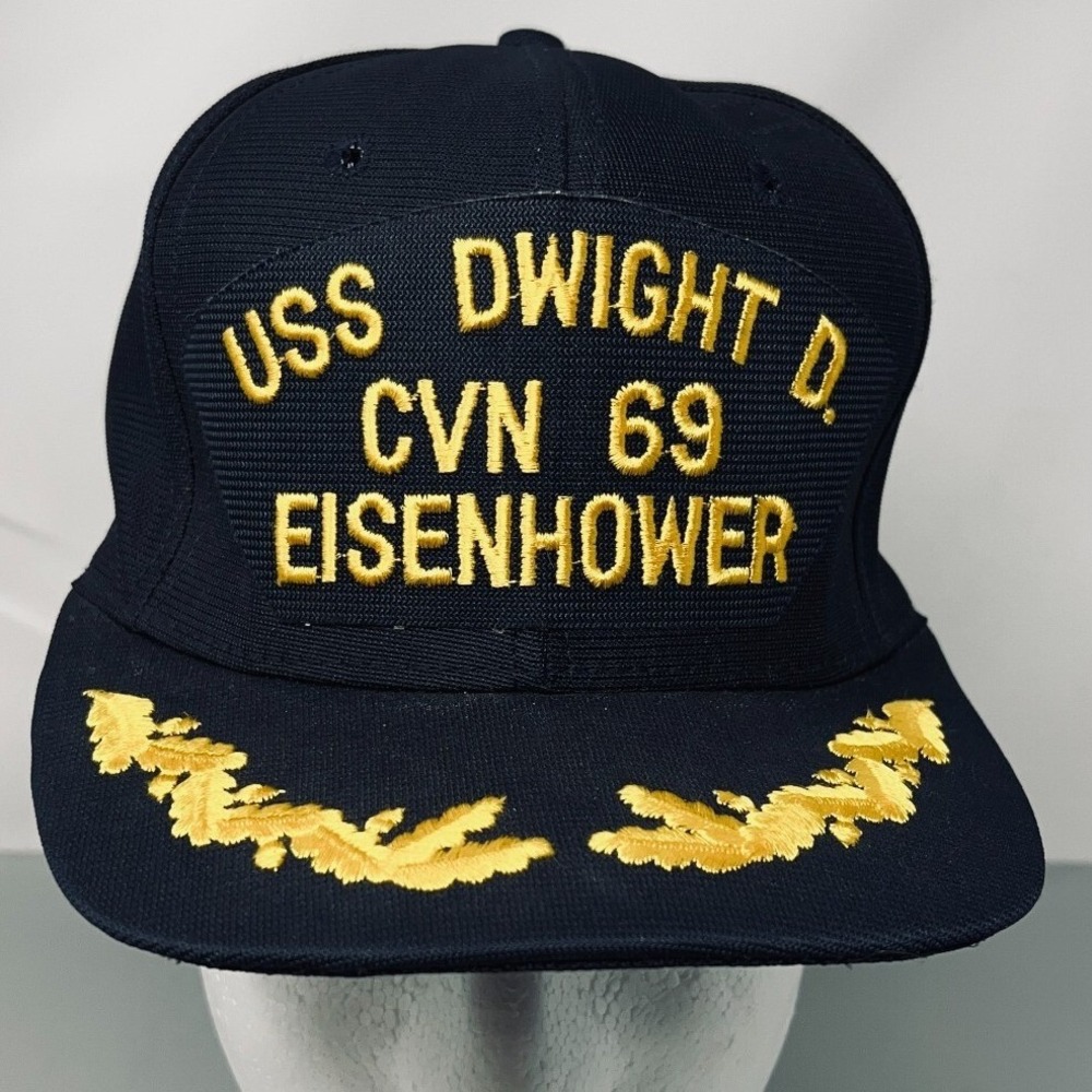 USS‎ Dwight D Eisenhower CVN 69 Mens Black Adjustable Snapback Cap Vintage Naval
